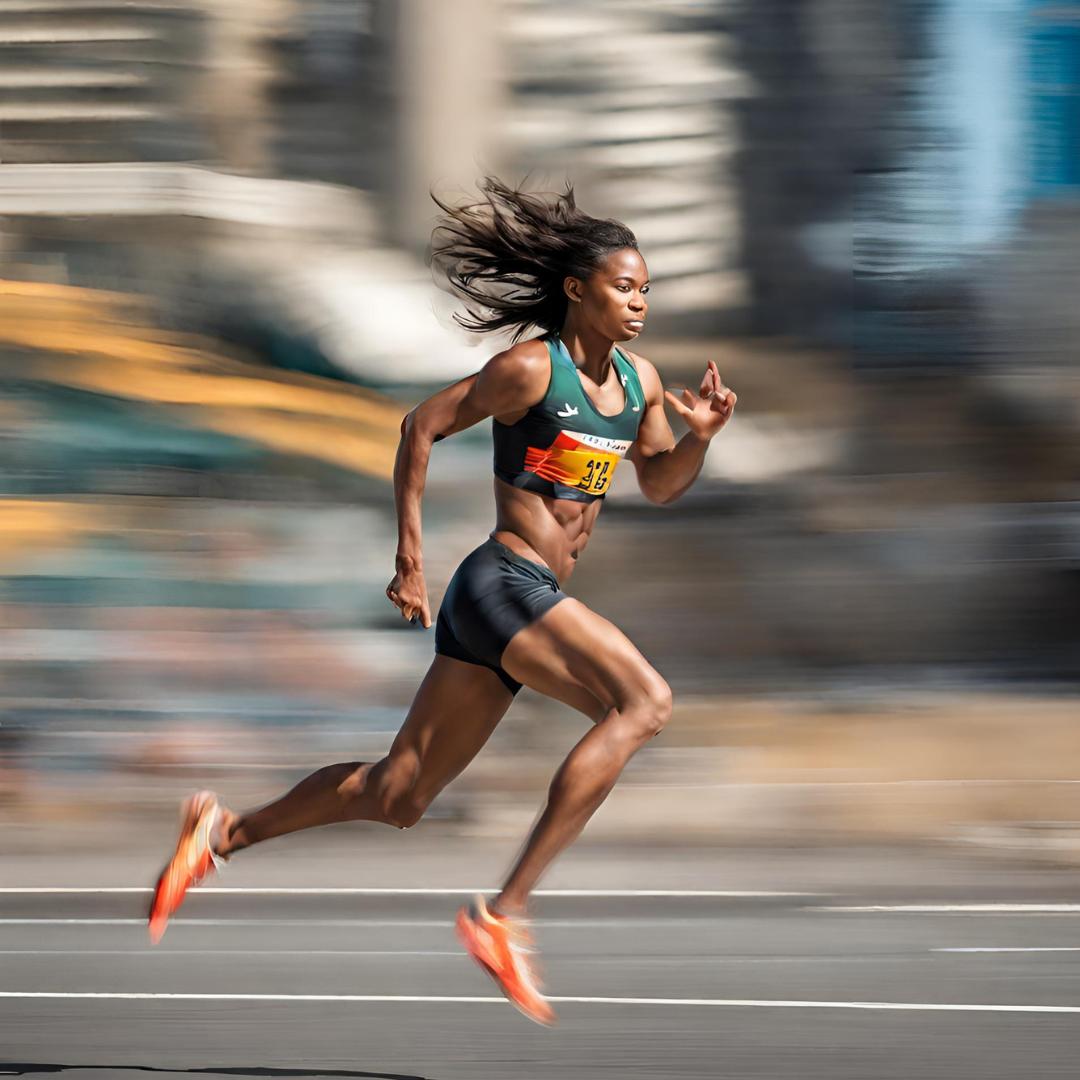 A runner captured with motion blur, focused on their determined expression.